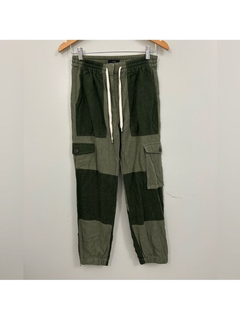 J Crew Tie Waist Linen Blend Cargo Pant Size 0 Green Colourblock - Picture 2 of 6
